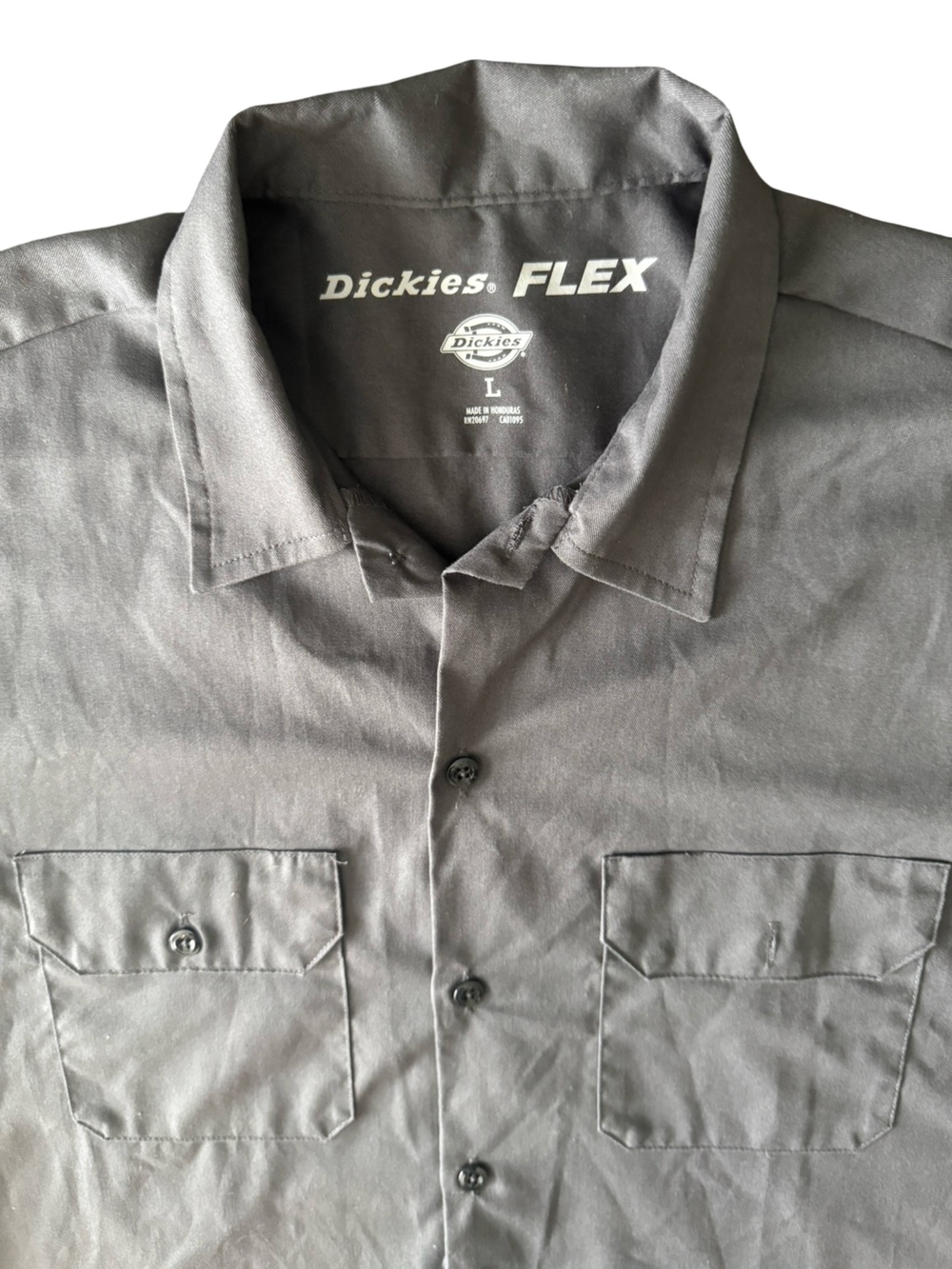 Dickies FLEX Work Shirt Gray Short Sleeve Button Front Utility Uniform Mens L